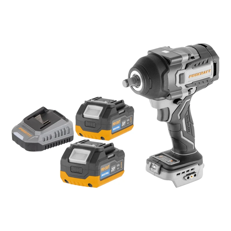 ProCraft Industrial IW850A-BB Akku Schlagschrauber 20 V 850 Nm 1/2" Brushless + 2x Akku 4,0 Ah + Ladegerät