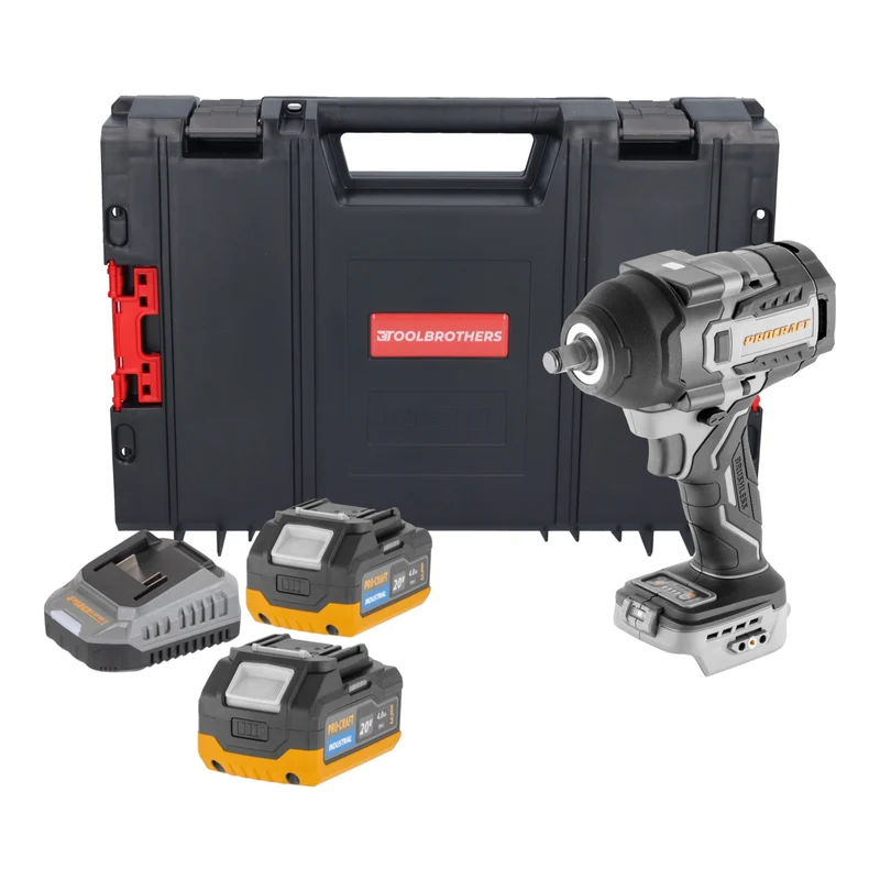 ProCraft Industrial IW850A-BB Akku Schlagschrauber 20 V 850 Nm 1/2" Brushless + 2x Akku 4,0 Ah + Ladegerät + RHINO Toolcase