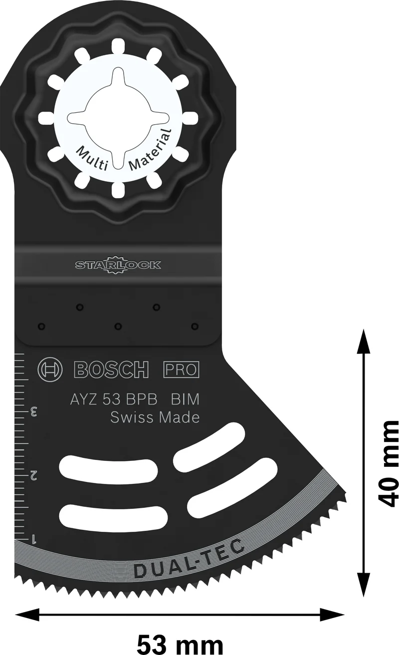 Bosch PRO Dual-Tec-Sägeblatt AYZ 53 BPB (Starlock, für Holz mit Nägeln, Gipskarton, Kunststoffbeschichtete Platten, 2-in-1 Funktion, 53 x 40 mm)