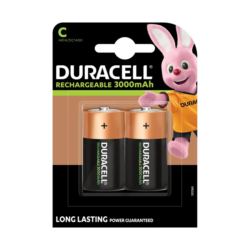 DURACELL Akku NiMH Baby C HR14, 1.2V/3000mAh Rechargeable, Pre-charged, Retail Blister (2-Pack)
