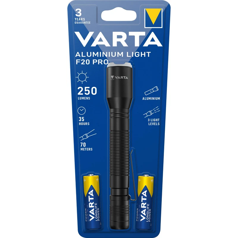 VARTA LED Taschenlampe Aluminium Light, 250lm, inkl. 2x Alkaline AA, Retail Blister