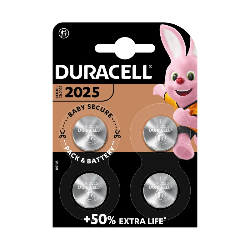 DURACELL Batterie Lithium Knopfzelle CR2025, 3V Electronics, Retail Blister (4-Pack)