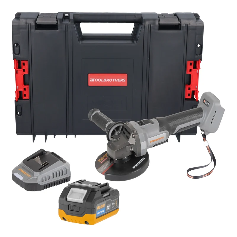 Procraft Industrial AG125Abb Akku Winkelschleifer 20 V 125 mm Brushless + 1x Akku 4,0 Ah + Ladegerät + RHINO Toolcase