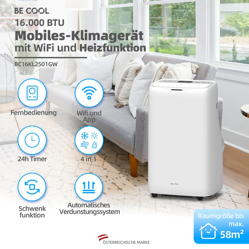 Klimagerät 16.000 BTU mit WIFI / Heizfunktion