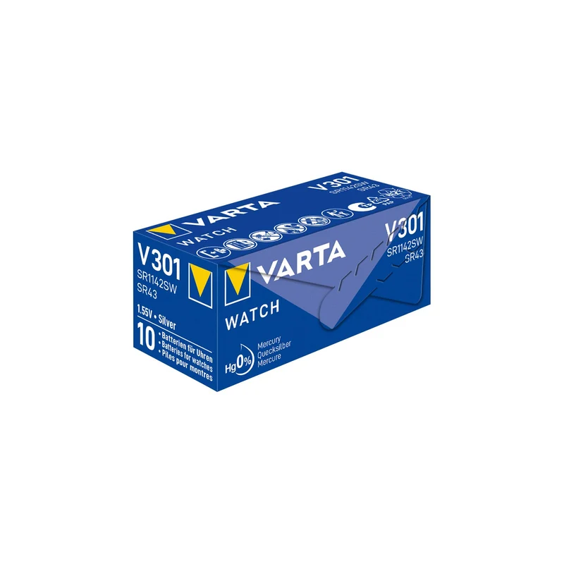 VARTA Batterie Silver Oxide Knopfzelle 301, SR43, 1.55V, Watch, Retail (10-Pack)