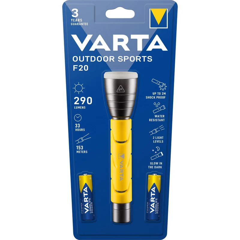 VARTA LED Taschenlampe Outdoor Sports F20, 235lm inkl. 2x AA Alkaline Batterie, Retail Blister