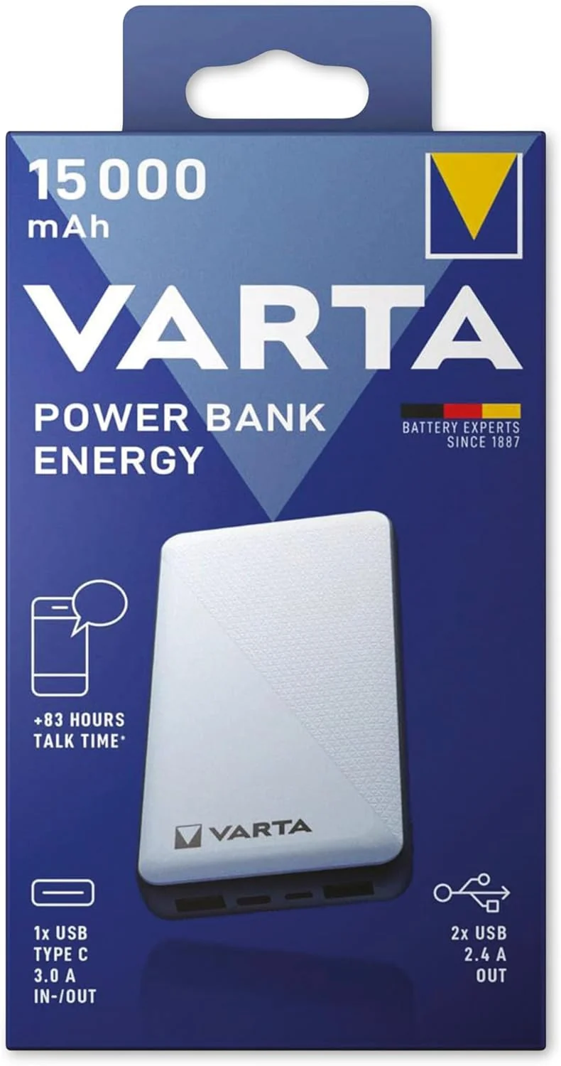 VARTA Powerbank 5V/15.000mAh Energy weiß - 2xUSB-A/Micro-B/-C Retail-Blister
