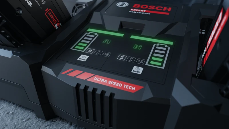 Bosch EXPERT Ladegerät EXAL18V2-320 (Ultraschnelles paralleles Laden mit 16A, 2 Ladebuchten, lädt 2 x EXPERT 8,0 Ah in 39 min voll, in L-BOXX 162)