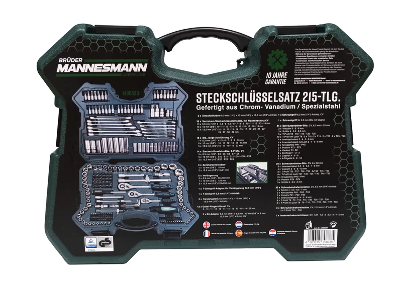 Steckschlüsselsatz 215-tlg. 1/4"+3/8"+1/2"