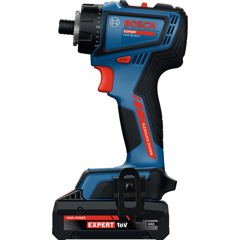 Bosch EXPERT Akku-Bohrschrauber EXSR18V-90FC (inkl. 4 x FlexiClick Aufsatz, Drehmoment: 36/65 Nm, mit 2 x 4,0 Ah Akku in L-BOXX 136)