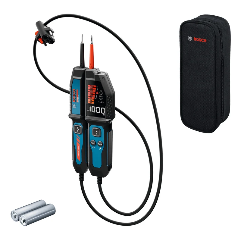 Bosch EXPERT Spannungsprüfer EXVT1000-17 (Vielseitig: Diodentest, Frequenz, Widerstand, Niederspannung, integr. NCV (berührungslose Spannung), Halten-/Stumm, inkl. Batterien in Tasche)