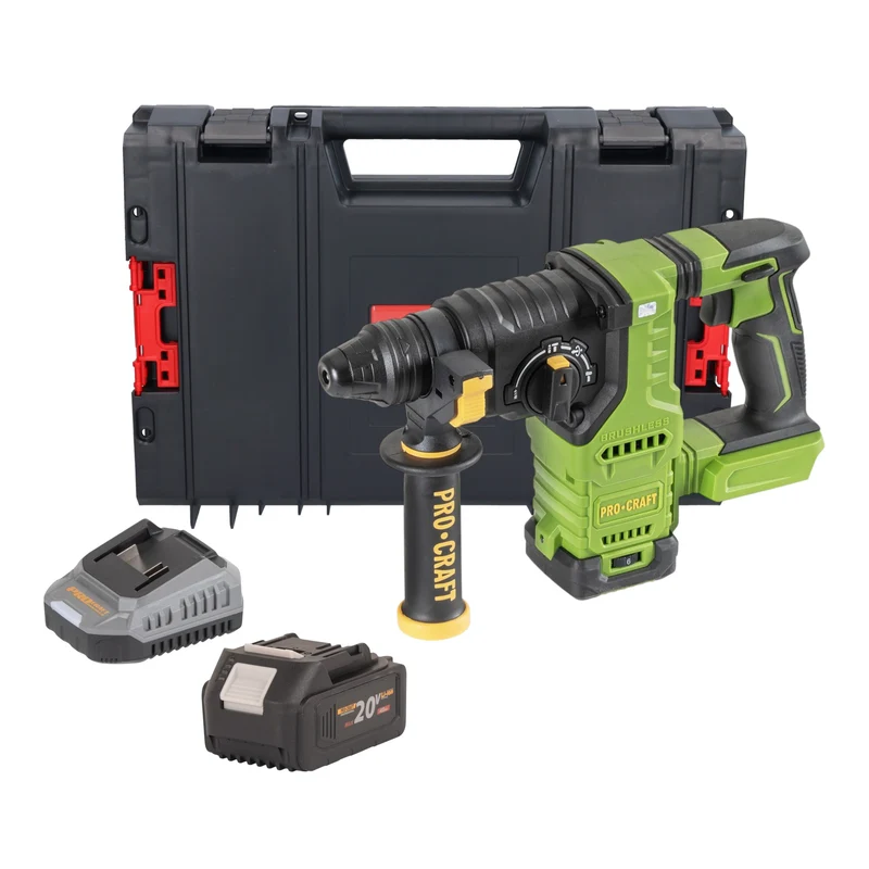 Procraft PHA30bb Akku Bohrhammer 20 V 2,8 J SDS plus Brushless + 1x Akku 4,0 Ah + Ladegerät + RHINO Toolcase