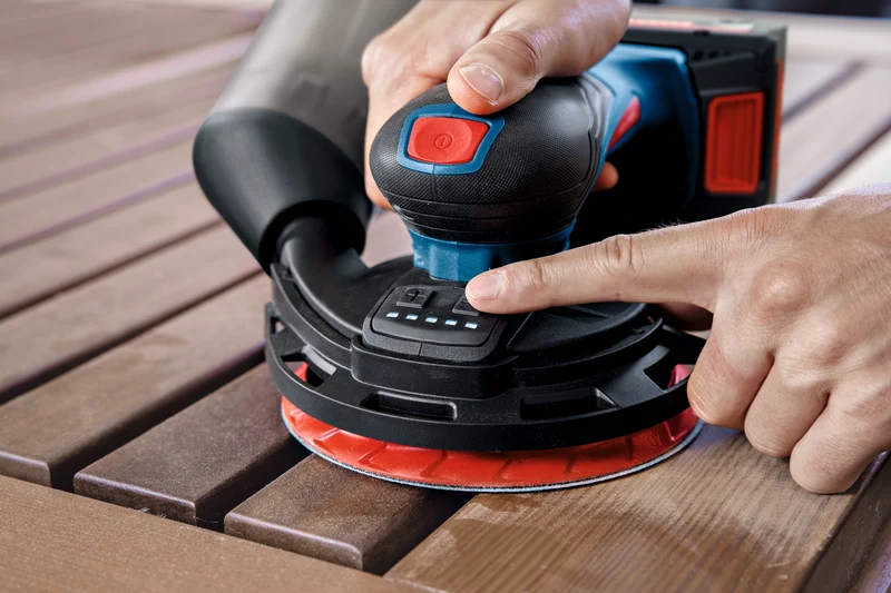 Bosch EXPERT Akku-Exzenterschleifer EXEX18V-150-5 (Schleifteller-Ø: 150 mm, Schwingkreis-Ø: 5,0 mm, Drehzahl: 5000-10000 U/min, ohne Akkus in L-BOXX 162)
