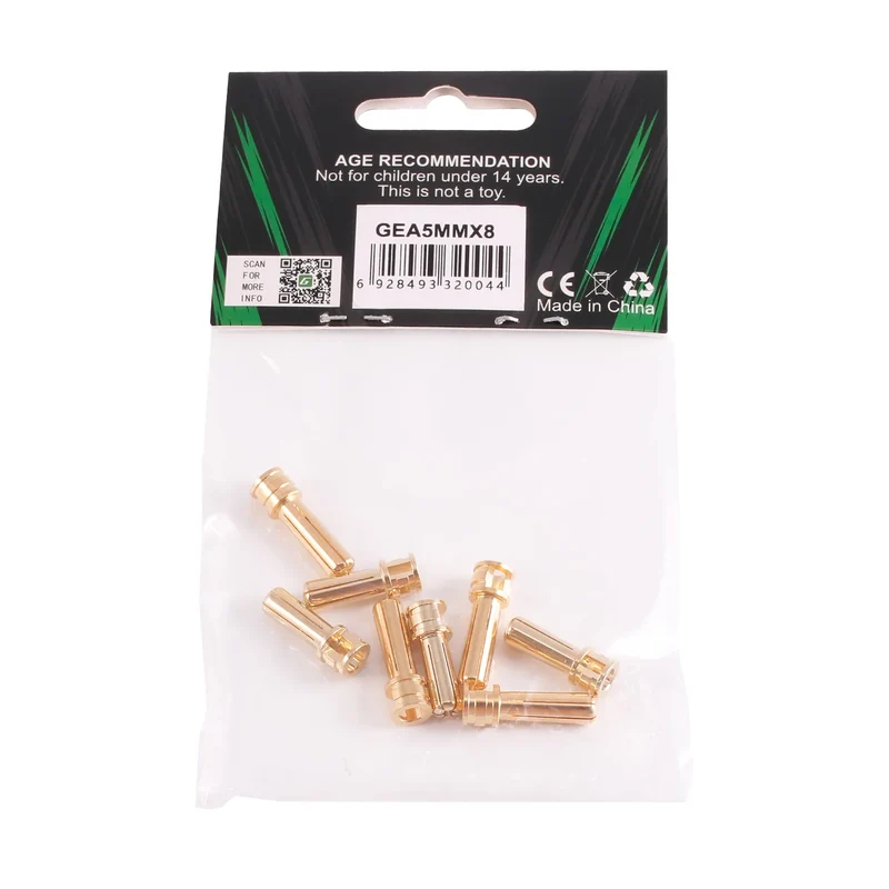 Gens Ace 5,0 mm Bullet-Stecker, 8 Stück (4 x 19,5 mm + 4 x 22 mm)