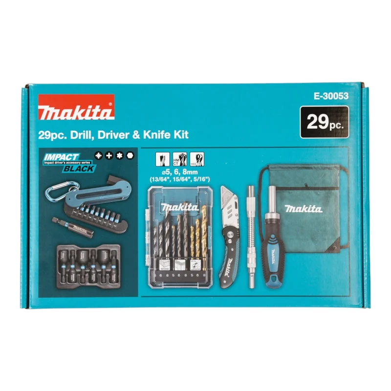 Makita E-30053 Werkzeugset 29 tlg. Bits Bohrer Stecknüsse + Sportbeutel