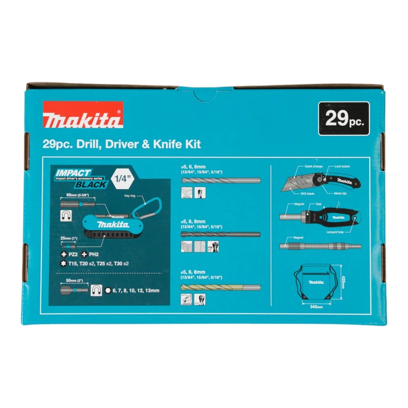 Makita E-30053 Werkzeugset 29 tlg. Bits Bohrer Stecknüsse + Sportbeutel