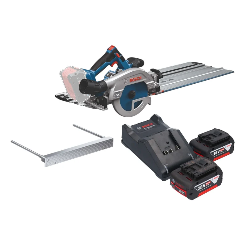 Bosch GKS 18V-57-2 GX Professional Akku Kreissäge 18 V 165 mm Brushless + 2x Akku 5,0 Ah + Ladegerät + Kappschiene