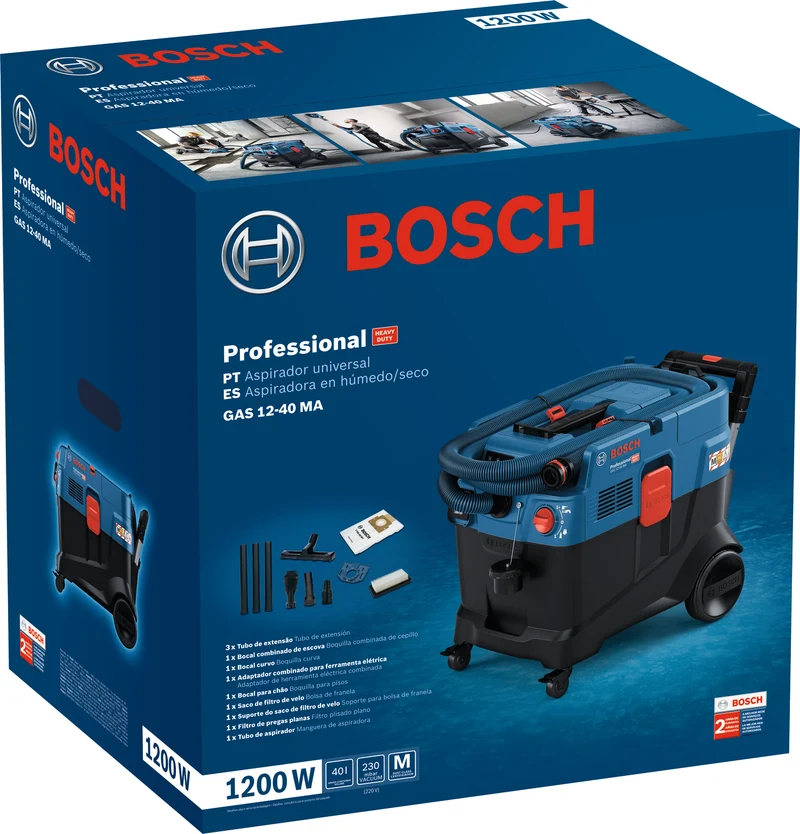 Bosch Allzwecksauger GAS 12-40 MA (M-Klasse, automatische Filterreinigung AFC, 1200 W, inkl. Filter, Schlauch, Adapter, Düsen)