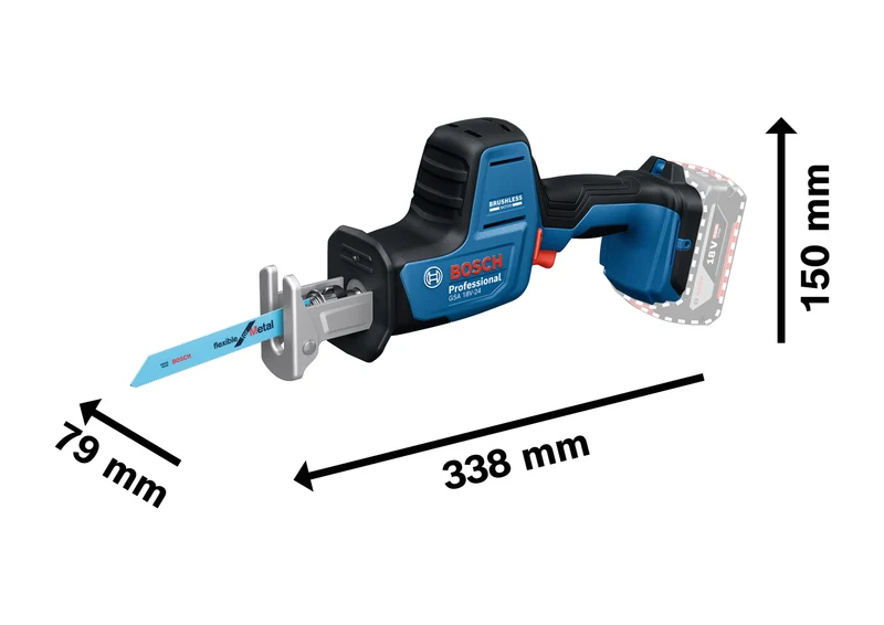 Bosch Akku-Säbelsäge GSA 18V-24 (Schnitttiefe Holz: 230 mm, Solo, inkl. 2 Säbelsägeblätter in L-BOXX 136)