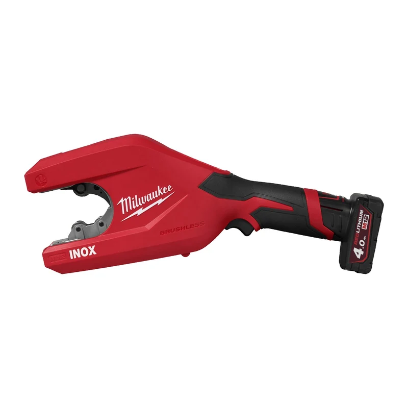 Milwaukee M12 PCSS54-402C Akku-Rohrabschneider (Schneidet Edelstahlrohre bis 54 mm, RaptorXL, inkl. 2x 4 Ah Akku, im Koffer)