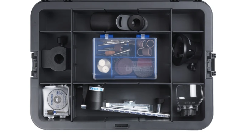 Dremel BOX (Individuell anpassbarer Organizer, 6 Trennwände, Zubehörhalter, Stapelbarer Koffer, DMB1J)