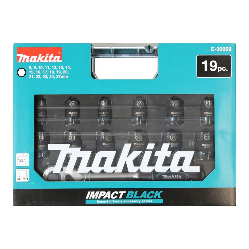 Makita E-30069 Impact Black Ratschen und Schlagnuss Set 1/2" 19 tlg. + Ratsche