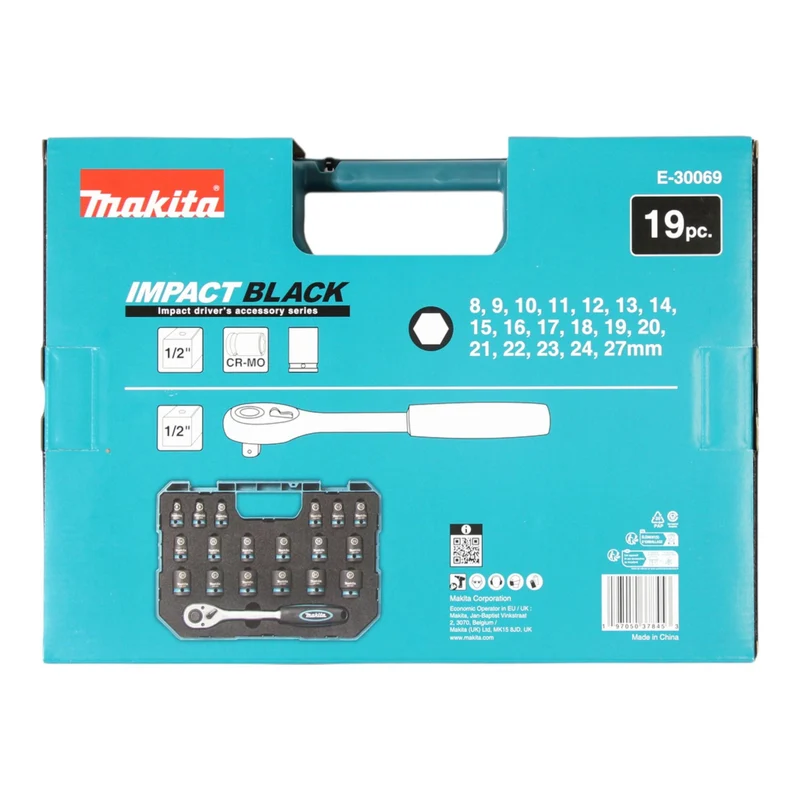 Makita E-30069 Impact Black Ratschen und Schlagnuss Set 1/2" 19 tlg. + Ratsche