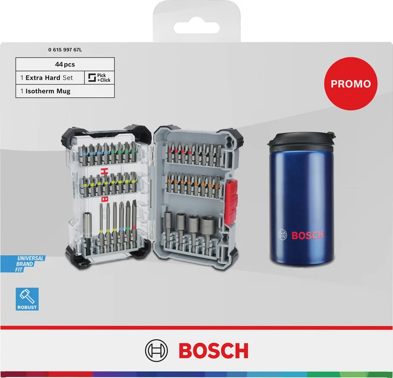 Bosch Schrauberbit-Set Extra Hard 43-tlg. + Becher (PH, PZ, T, T H, H, SL Bits, Stecknüsse, Bithalter)