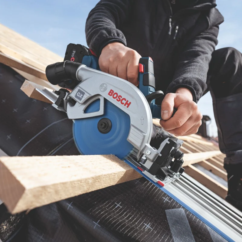 Bosch GKS 18V-57-2 GX Professional Akku Kreissäge 18 V 165 mm Brushless + 1x Akku 5,0 Ah + Kappschiene - ohne Ladegerät