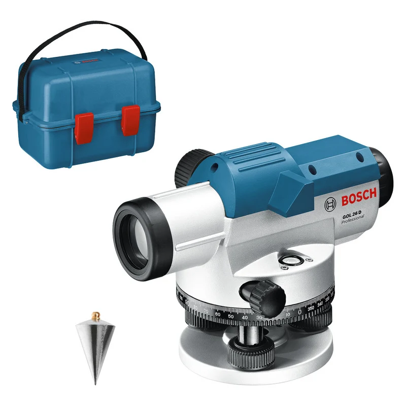 Bosch Professional GOL 26 D Optisches Nivelliergerät (26 x Vergrößerung, Maßeinheit 360 Grad, Arbeitsbereich max 100 m, im Koffer)