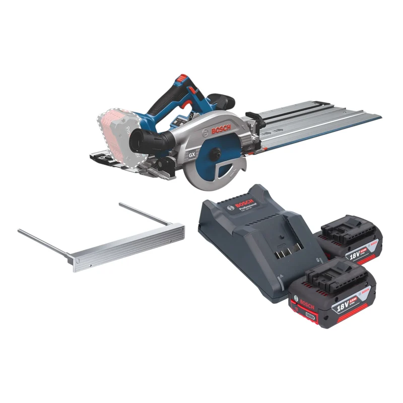 Bosch GKS 18V-57-2 GX Professional Akku Kreissäge 18 V 165 mm Brushless + 2x Akku 4,0 Ah + Ladegerät + Kappschiene
