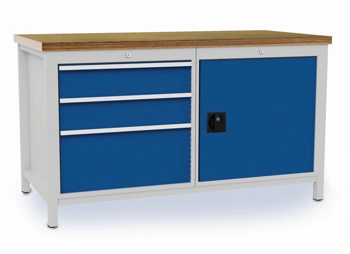 BEDRUNKA+HIRTH Werkbank signalblau, RAL 5005 lichtgrau, RAL 7035 B1500xH859xT750 mm ( 9000426070 )
