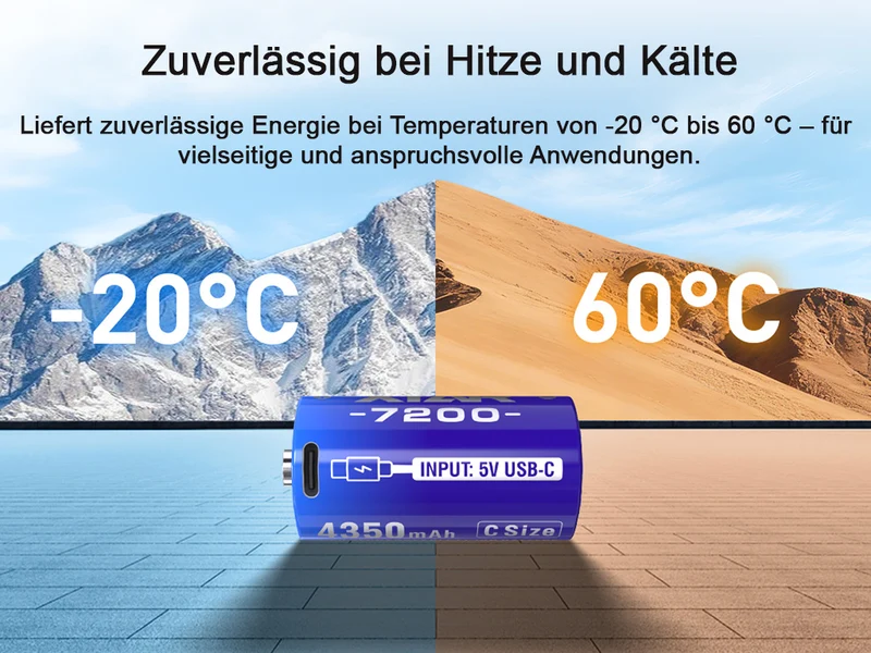 XTAR C, LR14 L14 Mono CLR 7200 USB-C 1,5 V Akku – 4350 mAh (LR14, L14, Baby) inkl. Y-Kabel (2 St.)