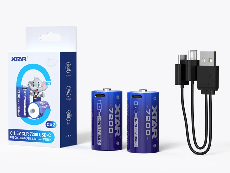 XTAR C, LR14 L14 Mono CLR 7200 USB-C 1,5 V Akku – 4350 mAh (LR14, L14, Baby) inkl. Y-Kabel (2 St.)