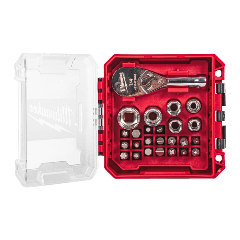 Milwaukee 1/4" Kompakt-Ratschen-Set 25-tlg. (inkl. Shockwave Bits PH / PZ / TX / SL / HEX, Bit-Adapter, Steckschlüsseleinsätze, Packout Kassette)