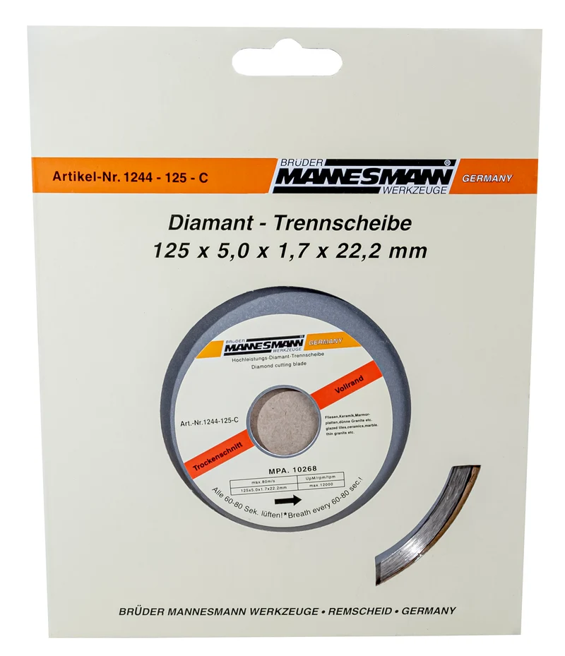 Diamant-Trennscheibe, Vollrand, Durchm. 125 mm
