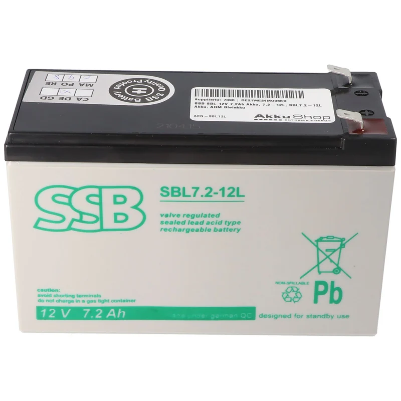 SSB SBL 12V 7,2Ah Akku, 7.2-12L, SBL7.2-12L Akku, AGM Bleiakku