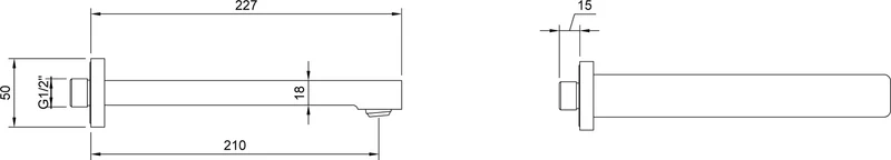 Villeroy & Boch Architectura Badewannenauslauf 50x227x50mm eckig Chrom – Wandmontage, Messing, Strahlregler