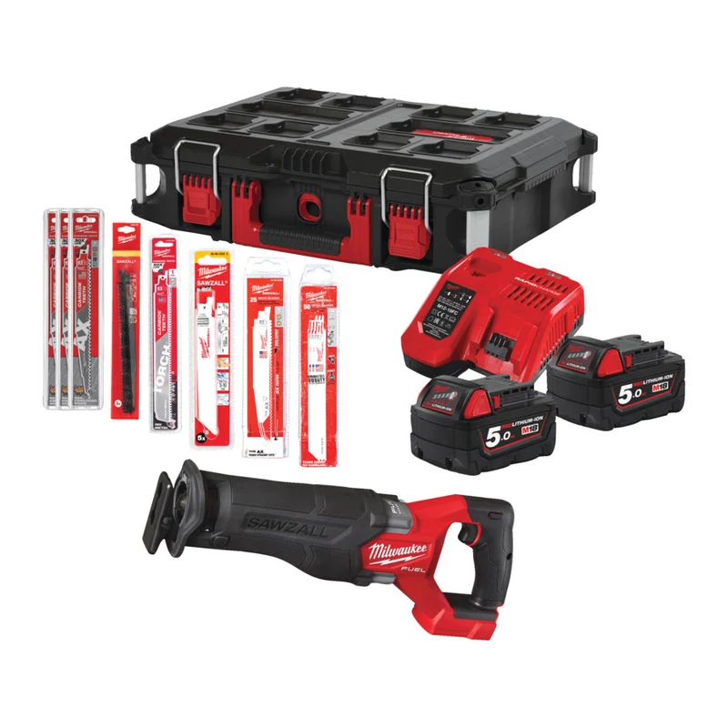 Milwaukee M18 FSZ100P-502P 100 Jahre Jubiläumsset Akku-Säbelsäge M18 FSZ + Akku und Lader + Säbelsägeblätter in Packout Box