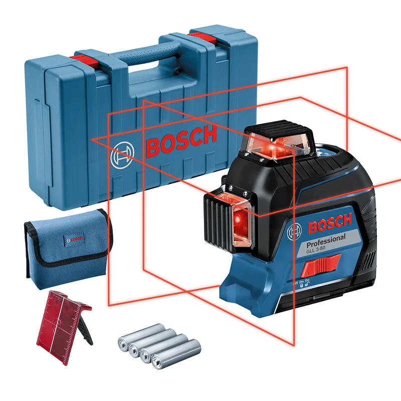 Bosch Professional GLL 3-80 Linienlaser mit 4x 1,5 V-LR6-Batterie im Handwerkerkoffer (0601063S00)