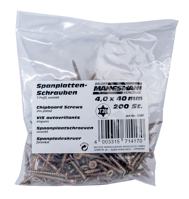 Spanplattenschrauben 4,0 x 40 mm, TX-Kopf,
