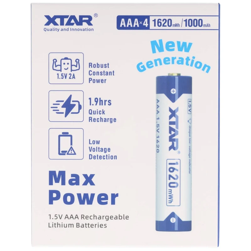 Xtar AAA 1,5V 1620mWh typisch 1000mAh Lithium-Ionen Akku, wiederaufladbar nur mit speziellem Ladegerät (4 Stuck)