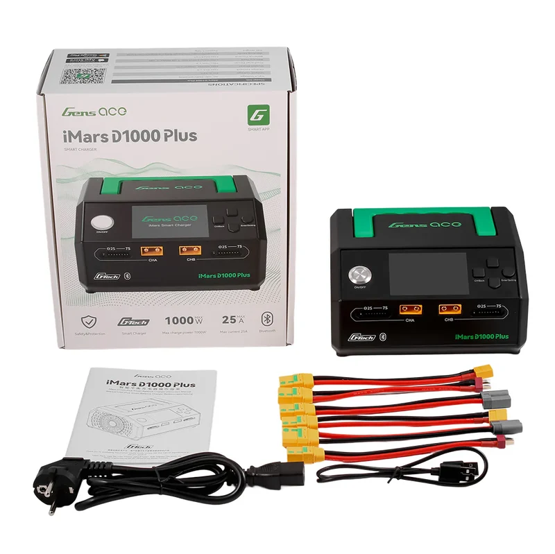 Gens ace D1000 Plus G-Tech Zweikanal-Ladegerät 25A*2 1000W für 1S-7S RC-Modellakkus – UK-Version