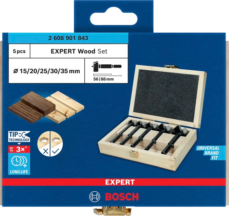 Bosch EXPERT Forstnerbohrer Set (Ø 15 - 35 mm in Kassette 5 tlg. für Holzarbeiten)