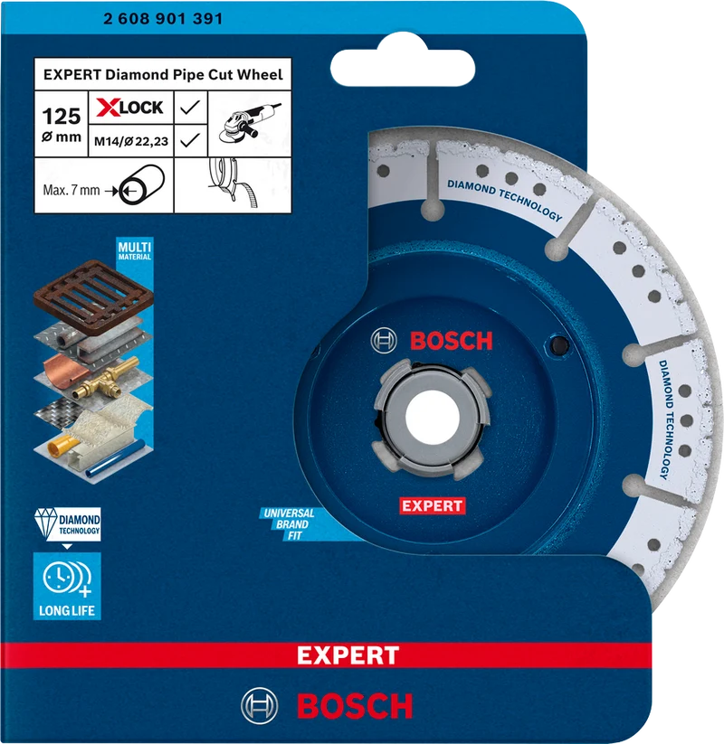 Bosch EXPERT Diamant Pipe Cut X-LOCK Trennscheibe Ø 125 mm (Spezialrad zum Anfasen von Rohren beim Schneiden, Multi Material)