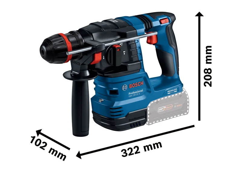 Bosch Professional GBH 18V-22 Akku-Bohrhammer (Hammerbohrer: 4 - 22 mm, Schlagenergie: 2 J, SDS plus, ONECHUCK Bohrfutter, Solo)