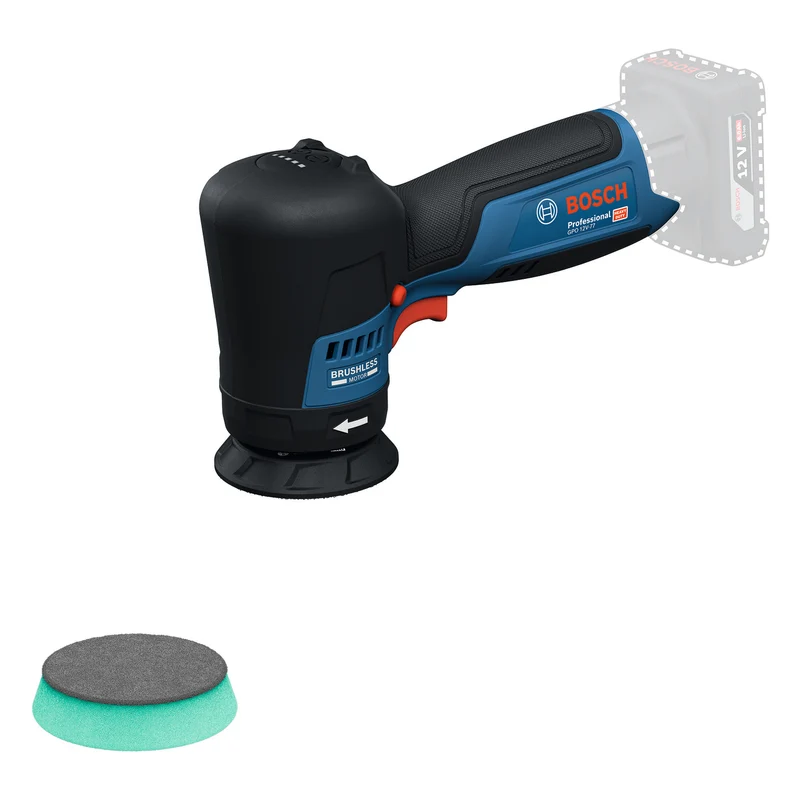 Bosch Akku-Polierer GPO 12V-77 (Solo, inkl. 77 mm Klett-Stützteller & 77 mm Polierschwamm)