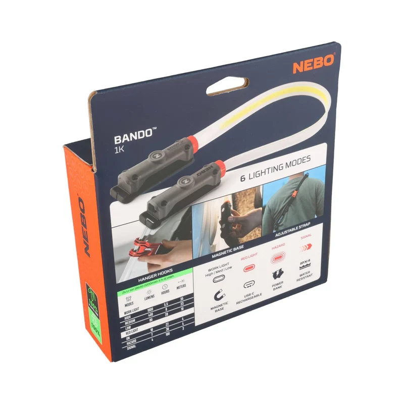Nebo BANDO 1K STRAP LIGHT, 2x 18650 Lithium-Ionen-Akkus, 7,4 Volt / 4000 mAh / 29,6 Wh