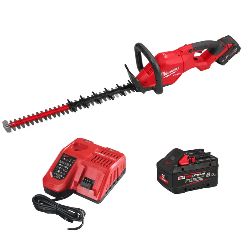 Milwaukee M18 FHET60G2-802 Akku-Heckenschere (mit 2x M18 FB8 FORGE Akku 8 Ah, M12-18 FC Ladegerät)