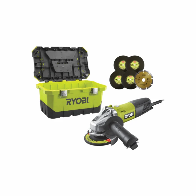 RYOBI Winkelschleifer RAG800-125TA6 (Scheiben-Ø: 125 mm, 800 W, inkl. Schleif- & Trennscheiben in Werkzeugbox)
